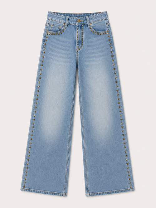 Jean Wide Leg Tachas Gold