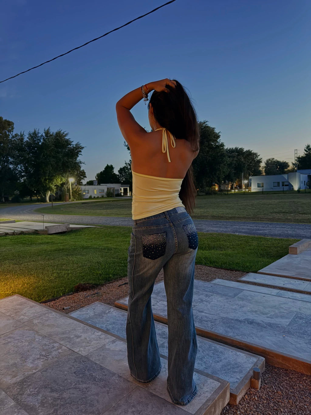 Jean Wide Leg Crystal Pocket